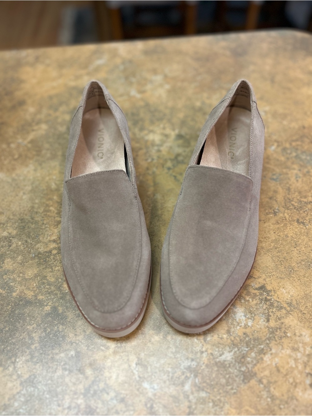 Vionic Taupe Suede Slip-On Loafers